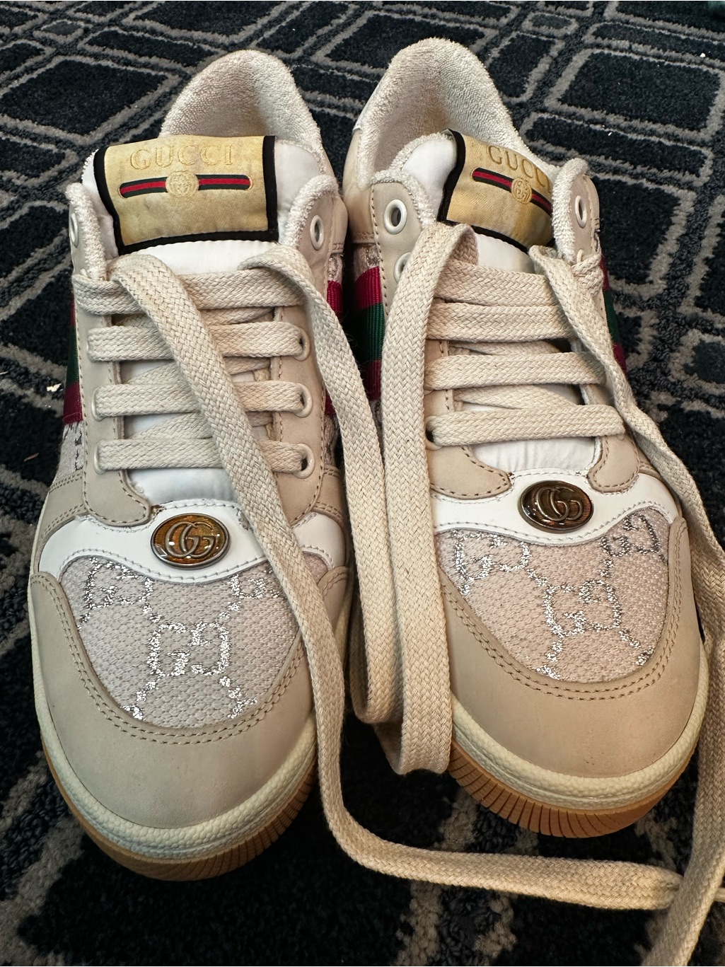 Gucci Cream Sneakers With Green And Red Web Stripe